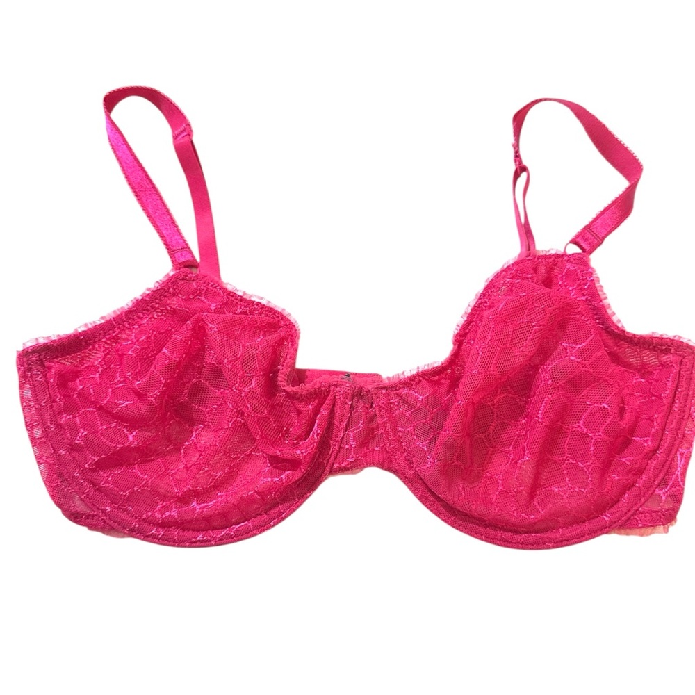 Elle Macpherson Hot Pink Semi Sheer Bra, Underwire, Style Dreamcatcher, Size 34D